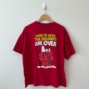 Peanuts T shirt Mens XL Red Short Sleeves Round Neck Graphic Christmas T…